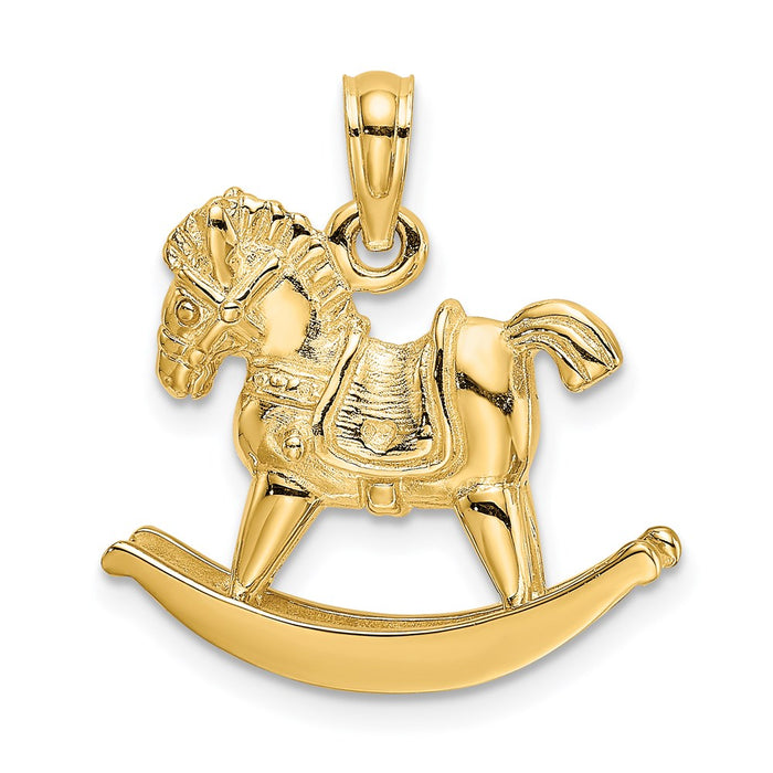 Million Charms 14K Yellow Gold Themed 3-D Playful Rocking Horse Charm