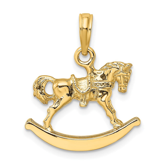 Million Charms 14K Yellow Gold Themed Polished 3-D Rocking Horse Charm