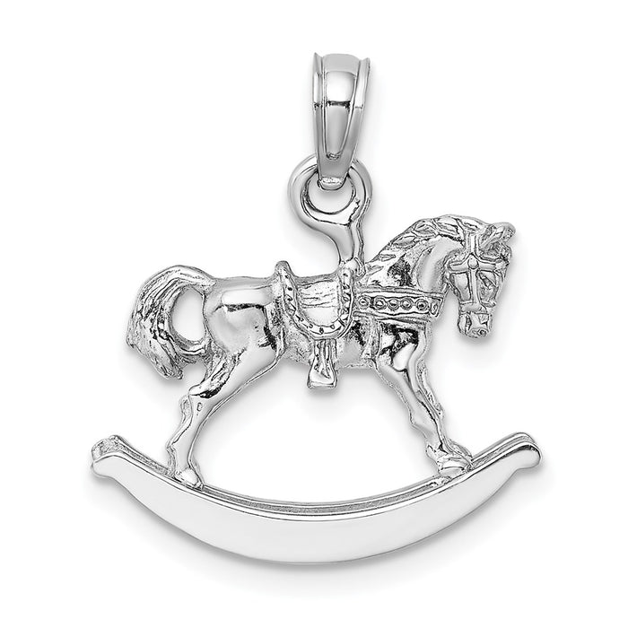 Million Charms 14K White Gold Themed Polished 3-D Rocking Horse Charm