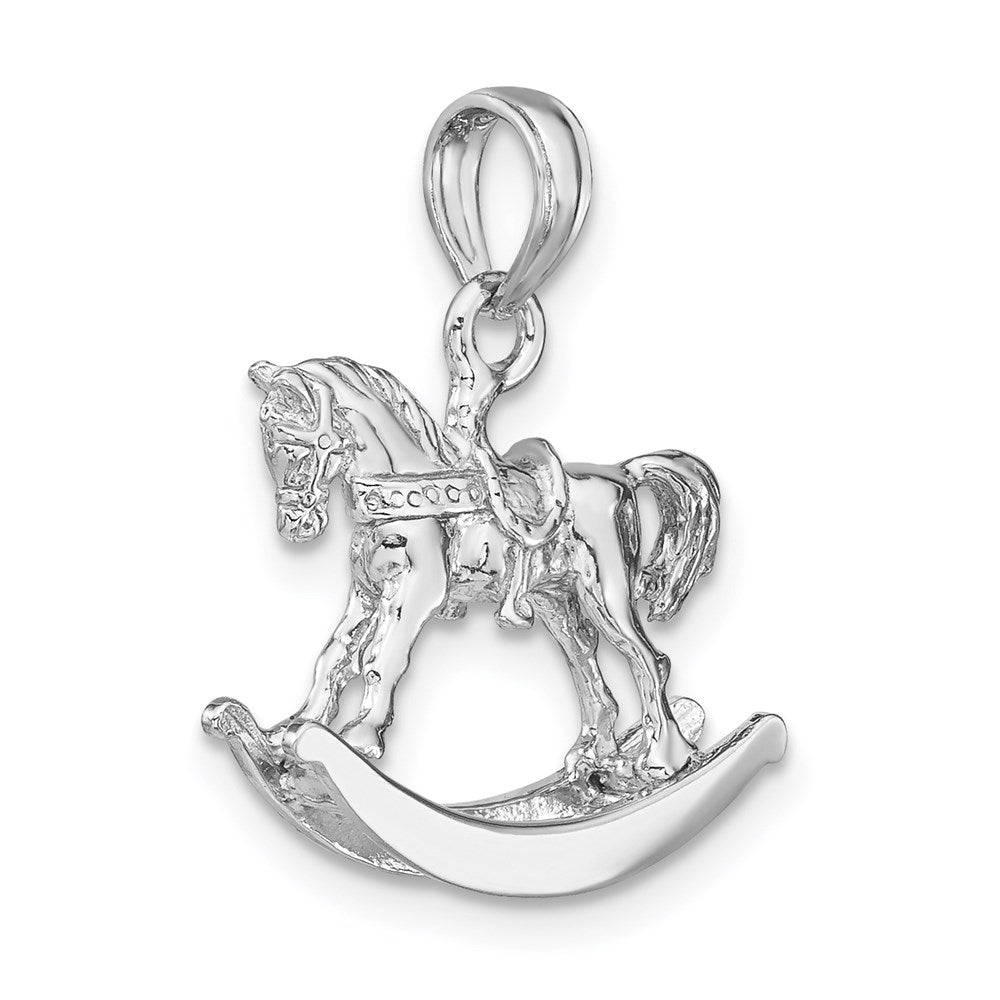 Million Charms 14K White Gold Themed Polished 3-D Rocking Horse Charm