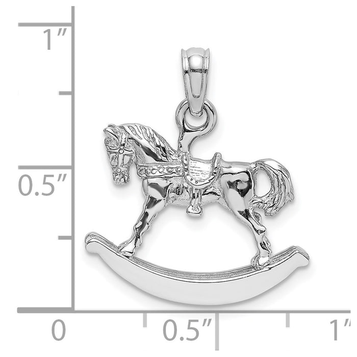 Million Charms 14K White Gold Themed Polished 3-D Rocking Horse Charm