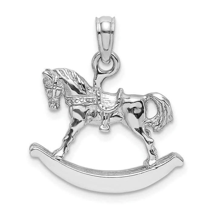 Million Charms 14K White Gold Themed Polished 3-D Rocking Horse Charm