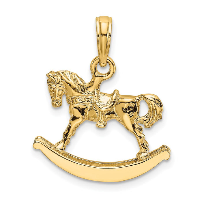 Million Charms 14K Yellow Gold Themed Polished 3-D Rocking Horse Charm