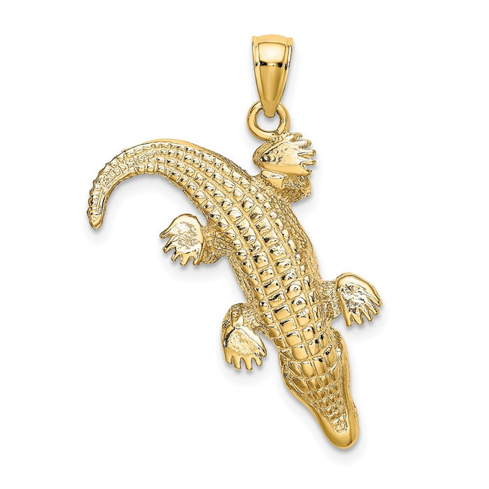 Million Charms 14K Yellow Gold Themed 3-D Large Alligator With Closed Mouth Charm