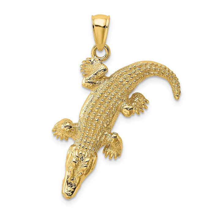 Million Charms 14K Yellow Gold Themed 3-D Large Alligator With Closed Mouth Charm