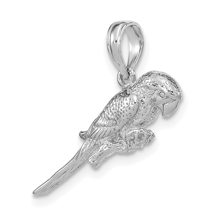 Million Charms 14K White Gold Themed 3-D Parrot Charm