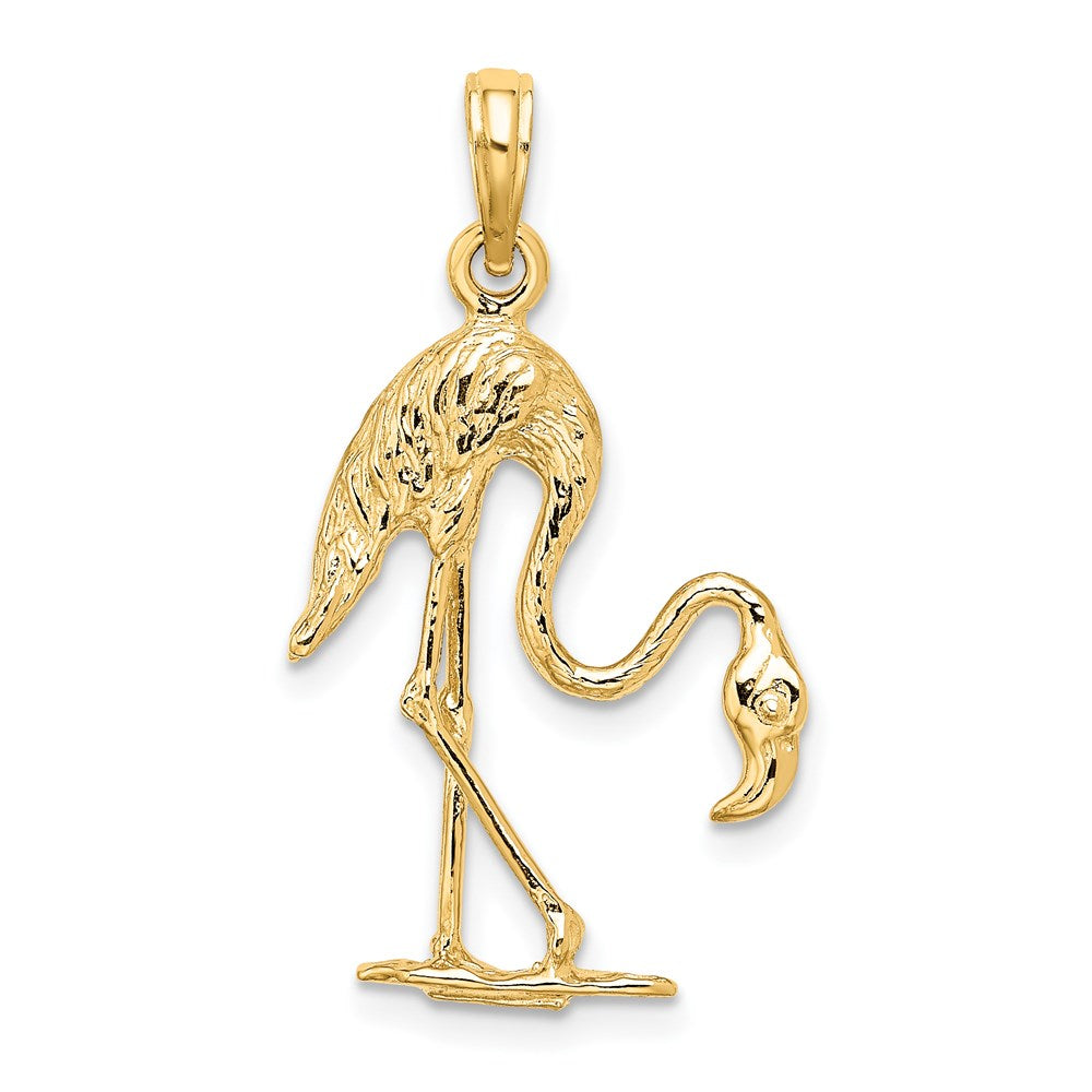 Million Charms 14K Yellow Gold Themed 3-D Textured Flamingo Charm