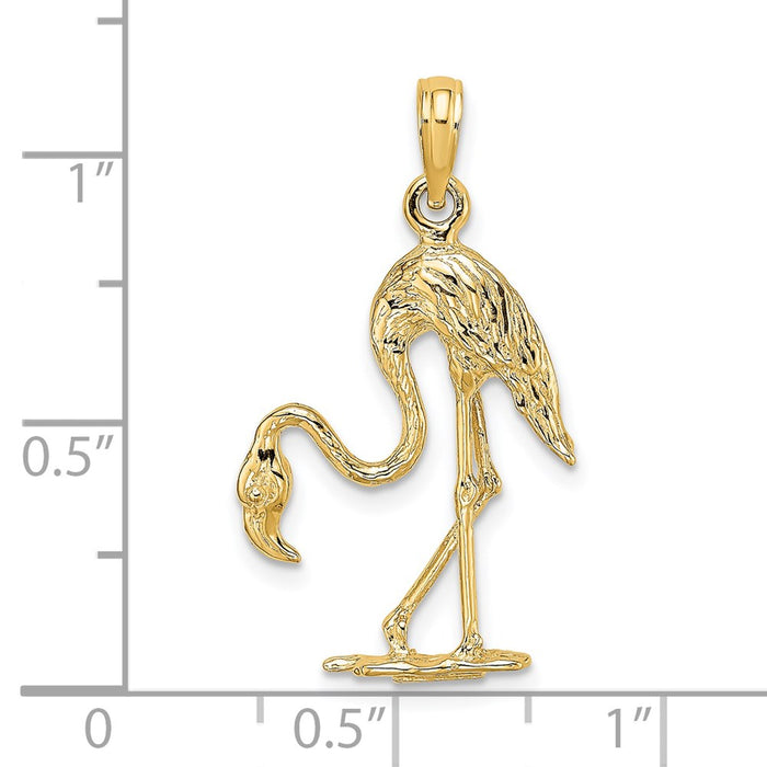 Million Charms 14K Yellow Gold Themed 3-D Textured Flamingo Charm