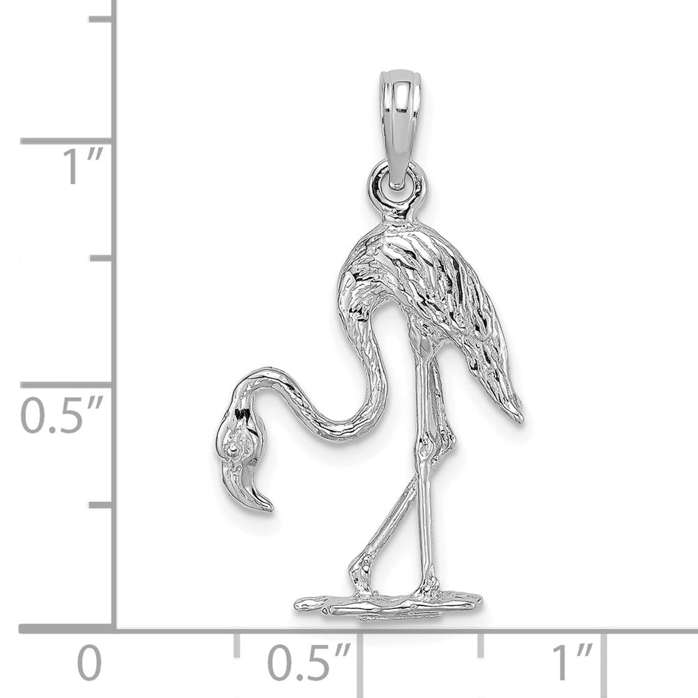 Million Charms 14K White Gold Themed 3-D Textured Flamingo Charm