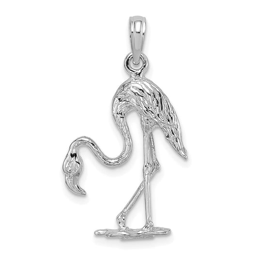 Million Charms 14K White Gold Themed 3-D Textured Flamingo Charm