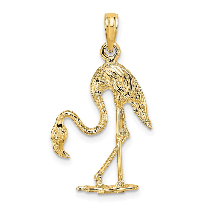 Million Charms 14K Yellow Gold Themed 3-D Textured Flamingo Charm