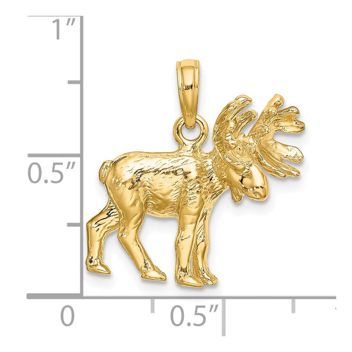 Million Charms 14K Yellow Gold Themed 3-D Textured Moose Charm