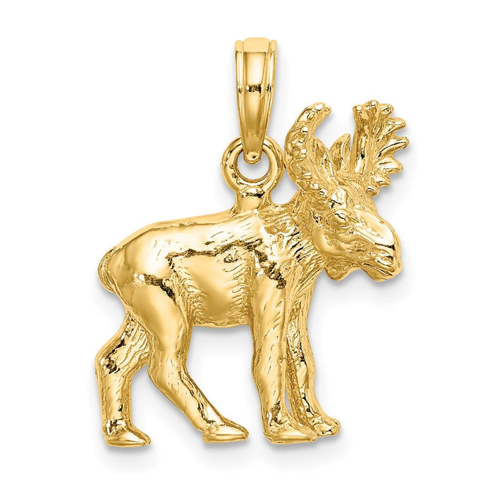 Million Charms 14K Yellow Gold Themed 3-D Textured Moose Charm