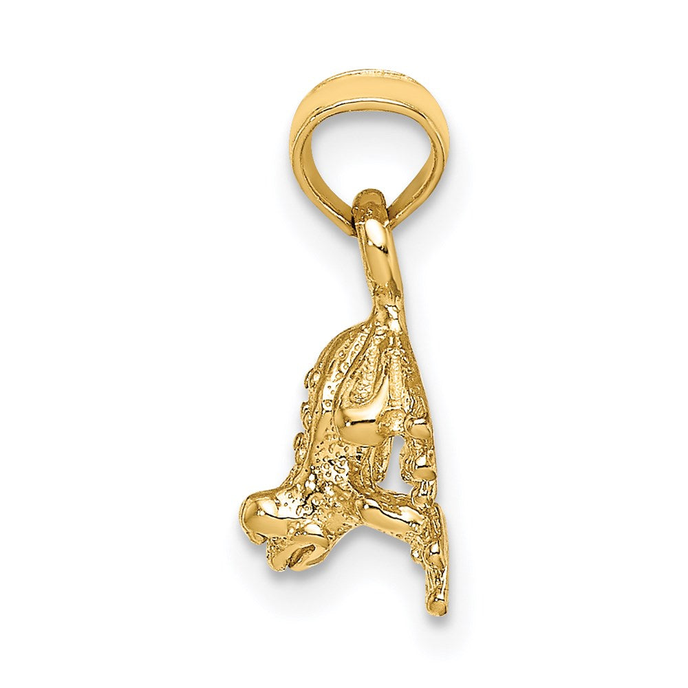 Million Charms 14K Yellow Gold Themed 3-D Textured Mini Frog Facing Down Charm
