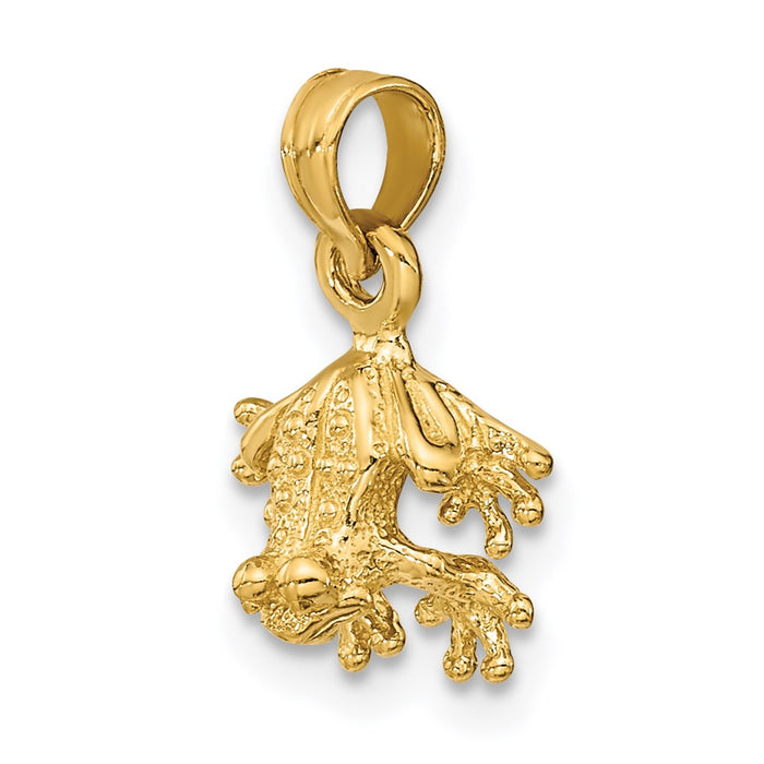 Million Charms 14K Yellow Gold Themed 3-D Textured Mini Frog Facing Down Charm