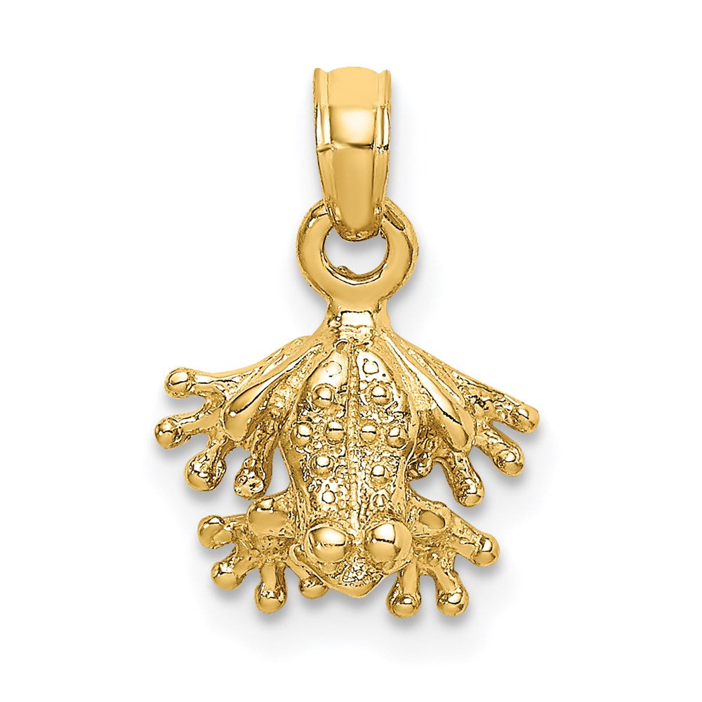 Million Charms 14K Yellow Gold Themed 3-D Textured Mini Frog Facing Down Charm