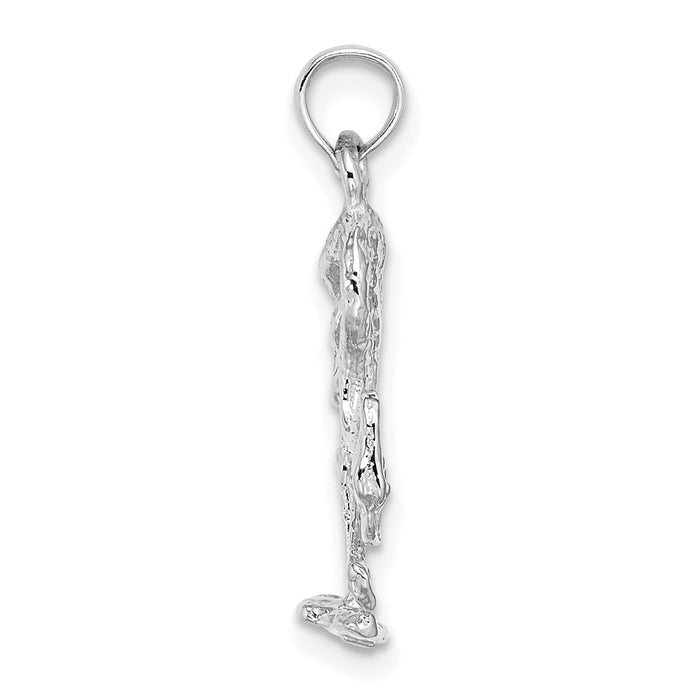 Million Charms 14K White Gold Themed 3-D Textured Flamingo Charm