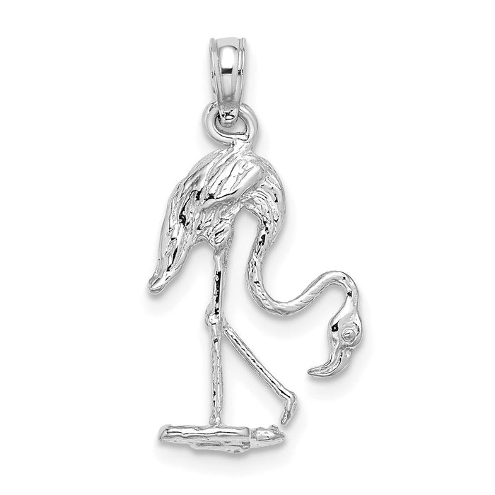 Million Charms 14K White Gold Themed 3-D Textured Flamingo Charm