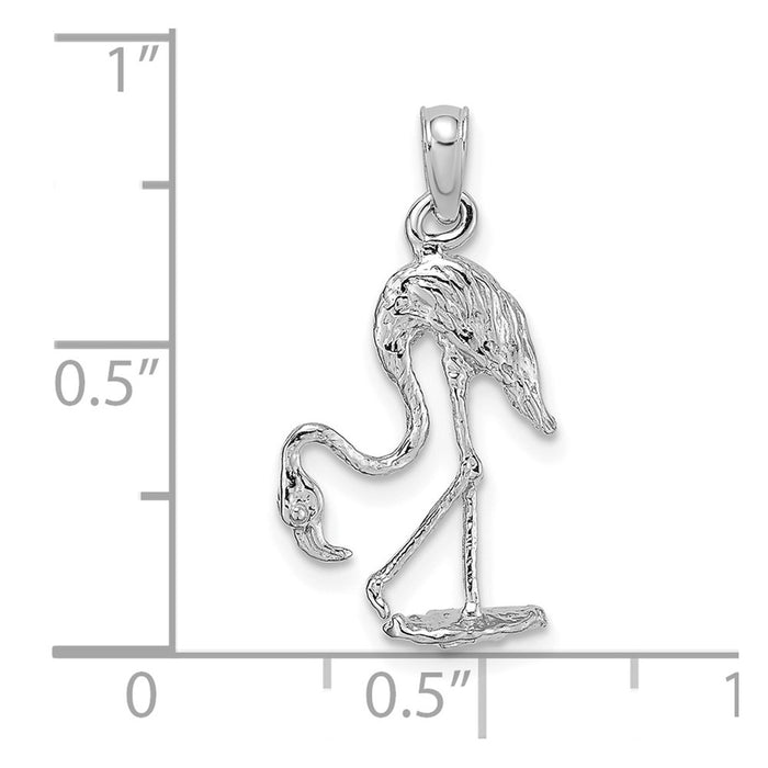 Million Charms 14K White Gold Themed 3-D Textured Flamingo Charm