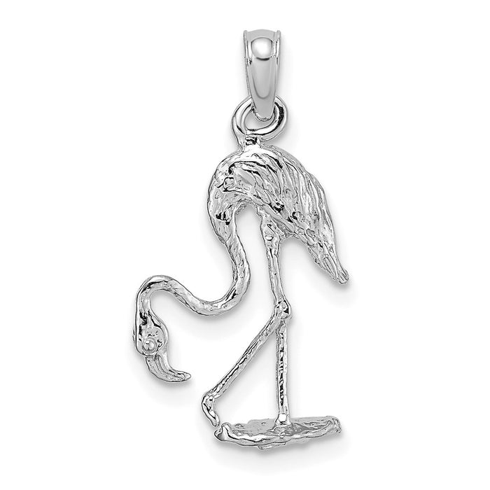 Million Charms 14K White Gold Themed 3-D Textured Flamingo Charm