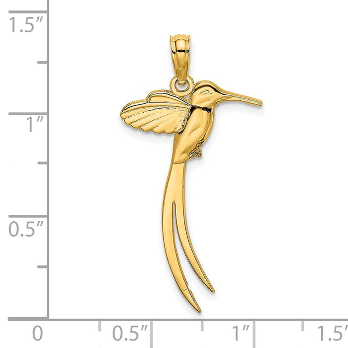 Million Charms 14K Yellow Gold Themed Polished Bird With Long Tail Charm