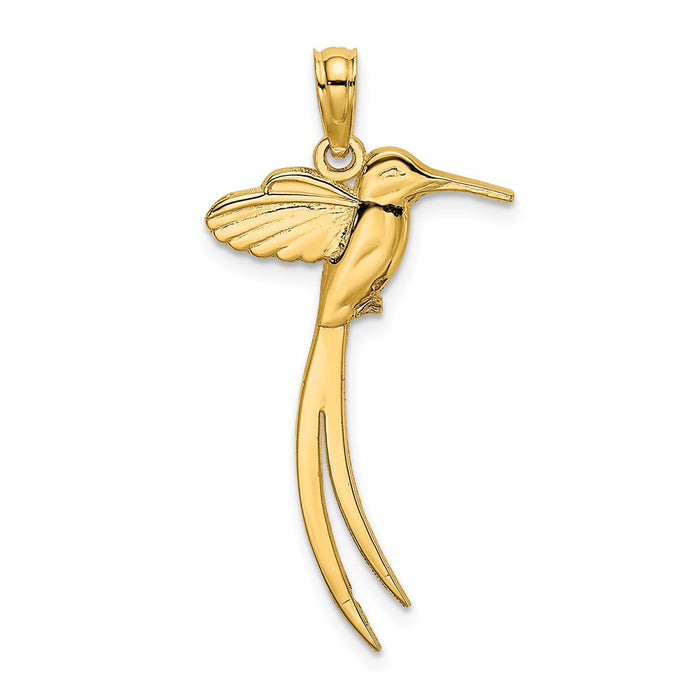 Million Charms 14K Yellow Gold Themed Polished Bird With Long Tail Charm