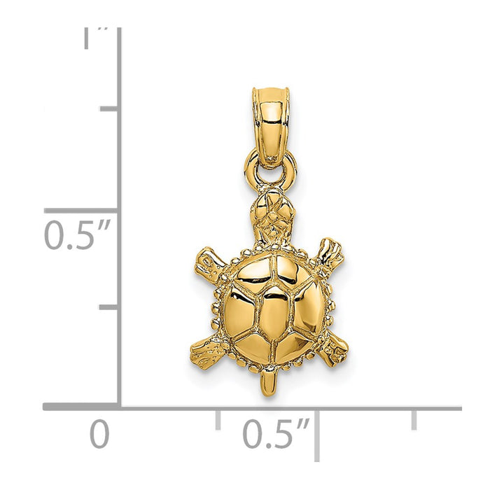 Million Charms 14K Yellow Gold Themed 3-D Polished Land Turtle Charm