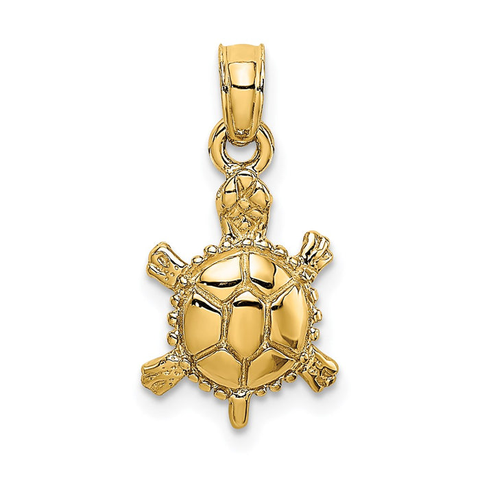 Million Charms 14K Yellow Gold Themed 3-D Polished Land Turtle Charm