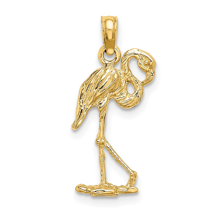Million Charms 14K Yellow Gold Themed 3-D Flamingo With Head Up Charm