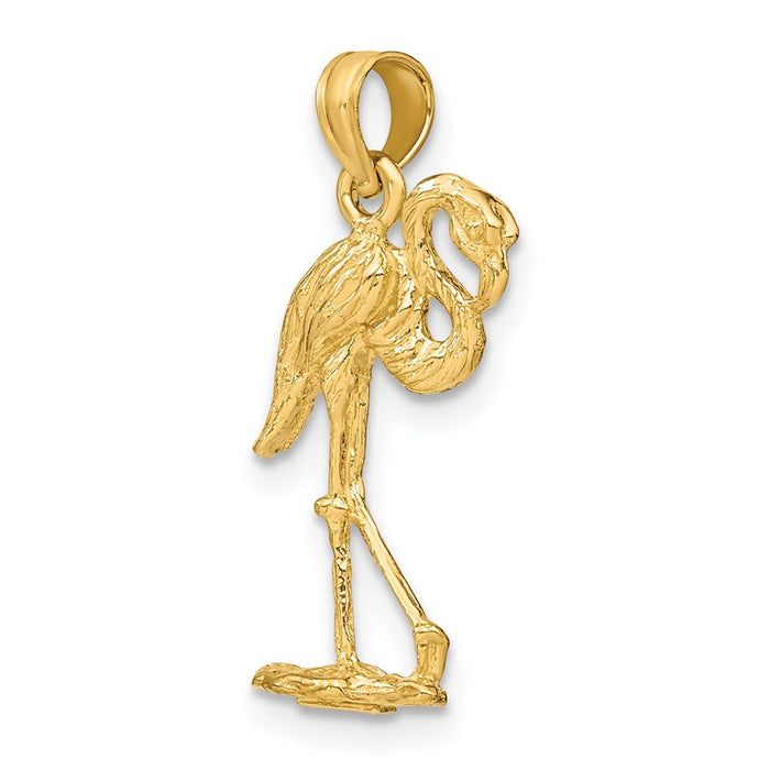 Million Charms 14K Yellow Gold Themed 3-D Flamingo With Head Up Charm