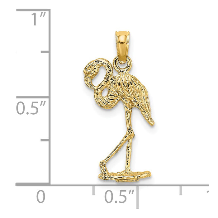 Million Charms 14K Yellow Gold Themed 3-D Flamingo With Head Up Charm