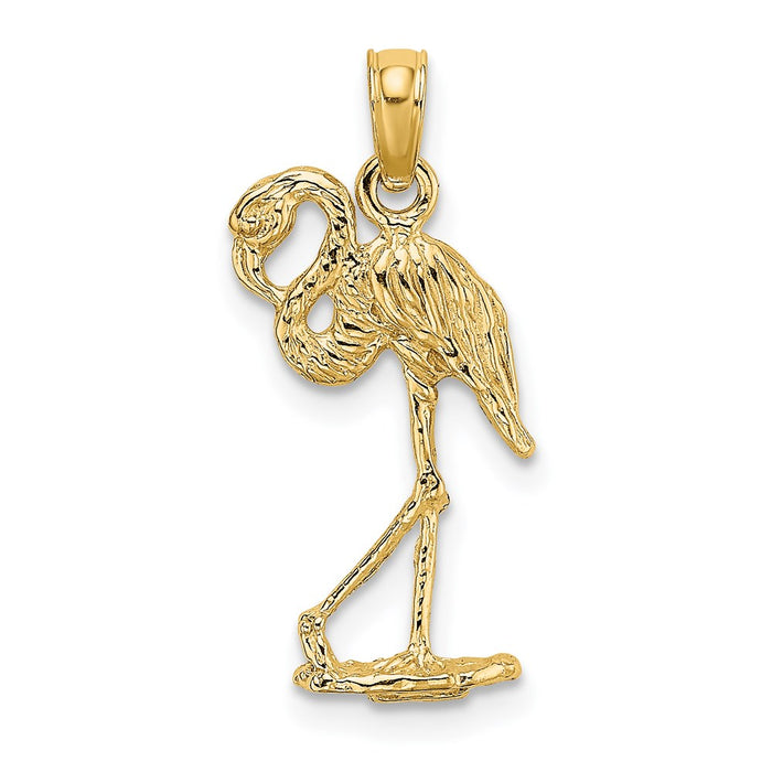 Million Charms 14K Yellow Gold Themed 3-D Flamingo With Head Up Charm