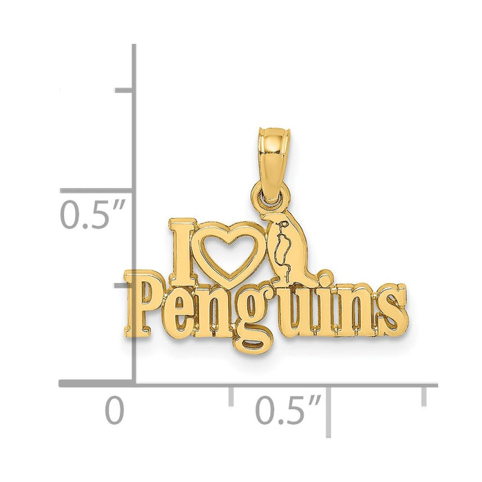 Million Charms 14K Yellow Gold Themed I Heart Penguins With Penguin Charm