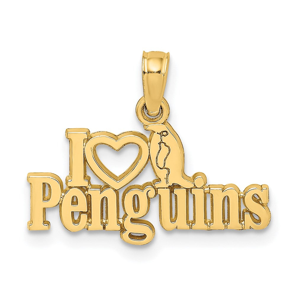 Million Charms 14K Yellow Gold Themed I Heart Penguins With Penguin Charm
