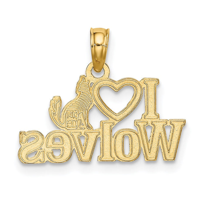Million Charms 14K Yellow Gold Themed I Heart Wolves Charm