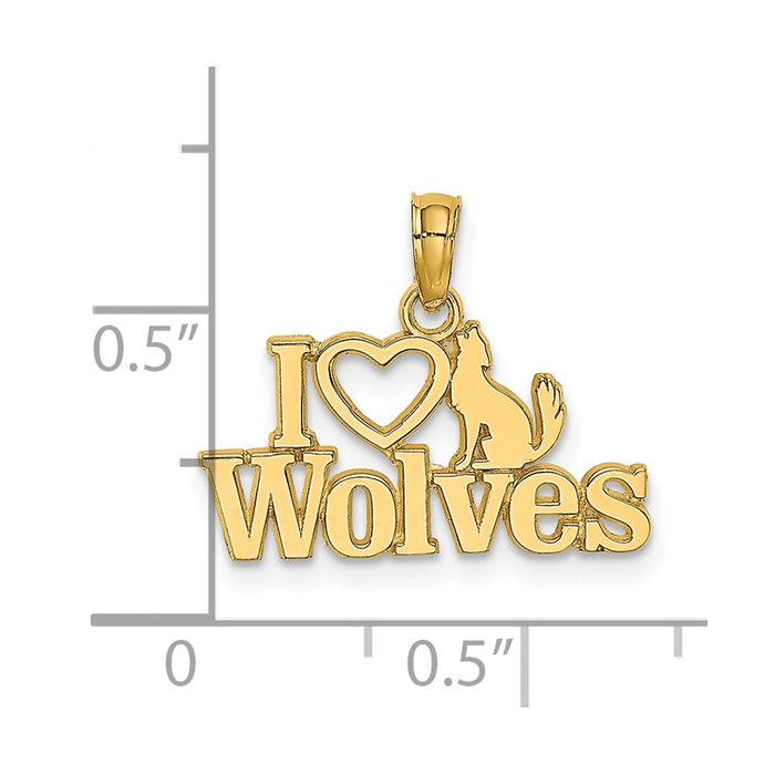 Million Charms 14K Yellow Gold Themed I Heart Wolves Charm