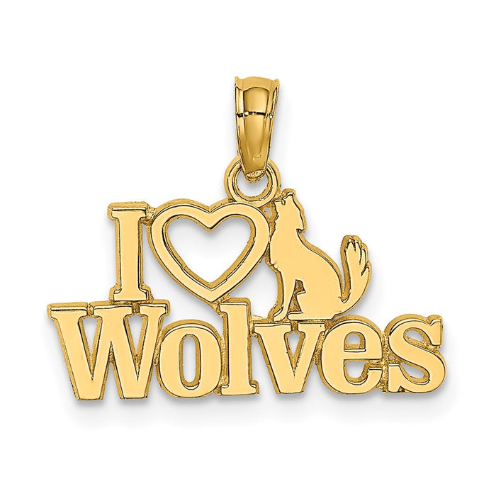 Million Charms 14K Yellow Gold Themed I Heart Wolves Charm