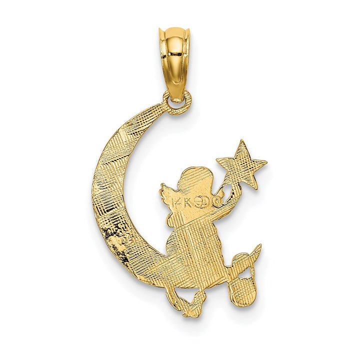 Million Charms 14K Yellow Gold Themed Angel Holding A Star On A Half Moon Charm
