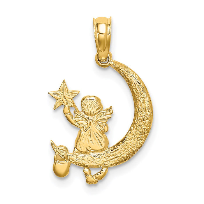 Million Charms 14K Yellow Gold Themed Angel Holding A Star On A Half Moon Charm
