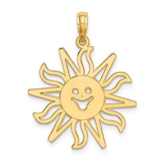Million Charms 14K Yellow Gold Themed Cut-Out Smiling Sun Charm