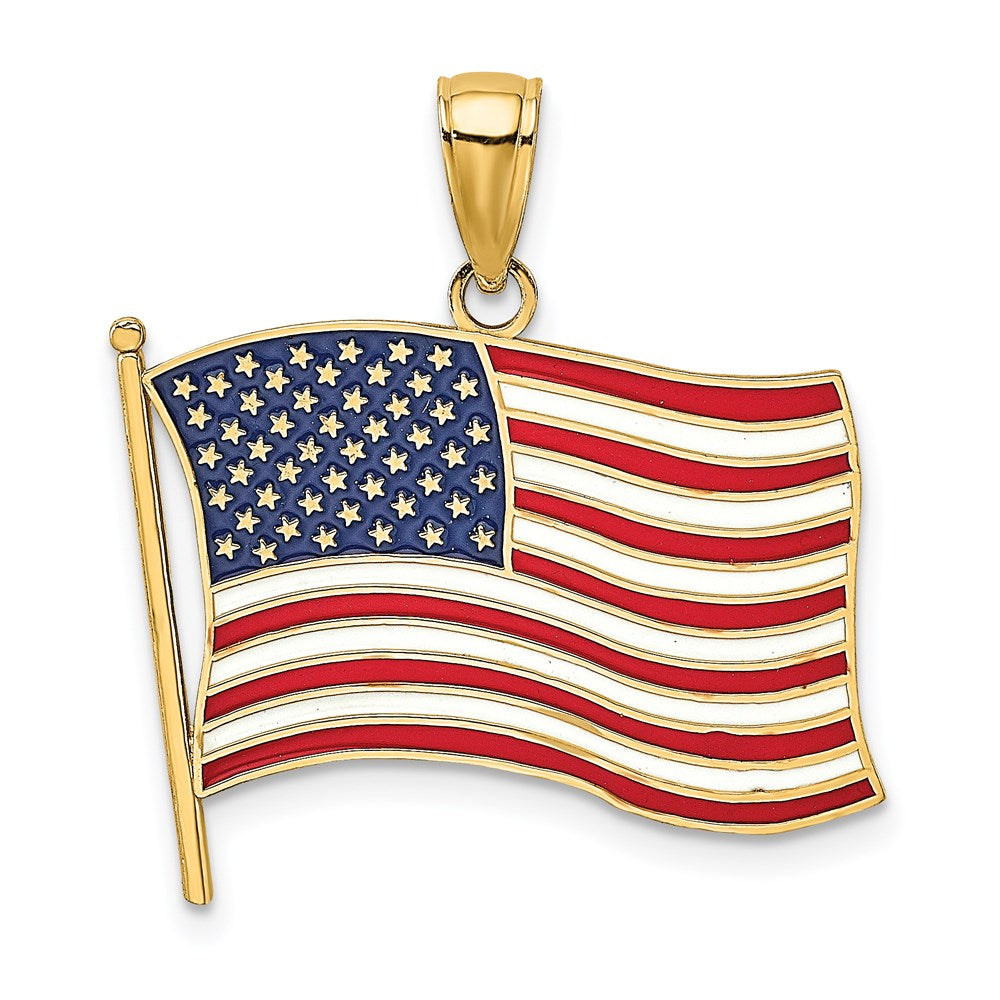 Million Charms 14K Yellow Gold Themed With Enamel American Flag Charm