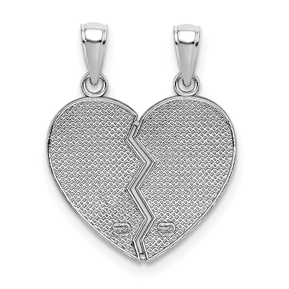 Million Charms 14K White Gold Themed With Enamel Big/Little Sister Break Apart Heart Charm