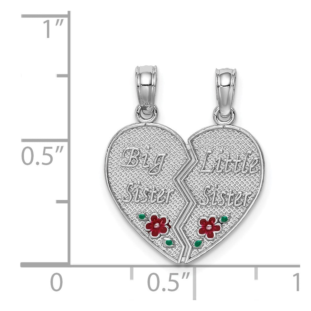 Million Charms 14K White Gold Themed With Enamel Big/Little Sister Break Apart Heart Charm
