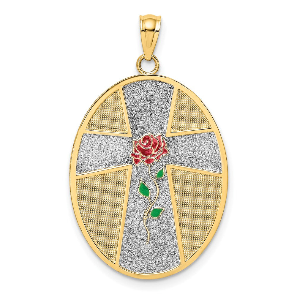 Million Charms 14K With Enamel Rose Serenity Prayer Oval Disc Charm