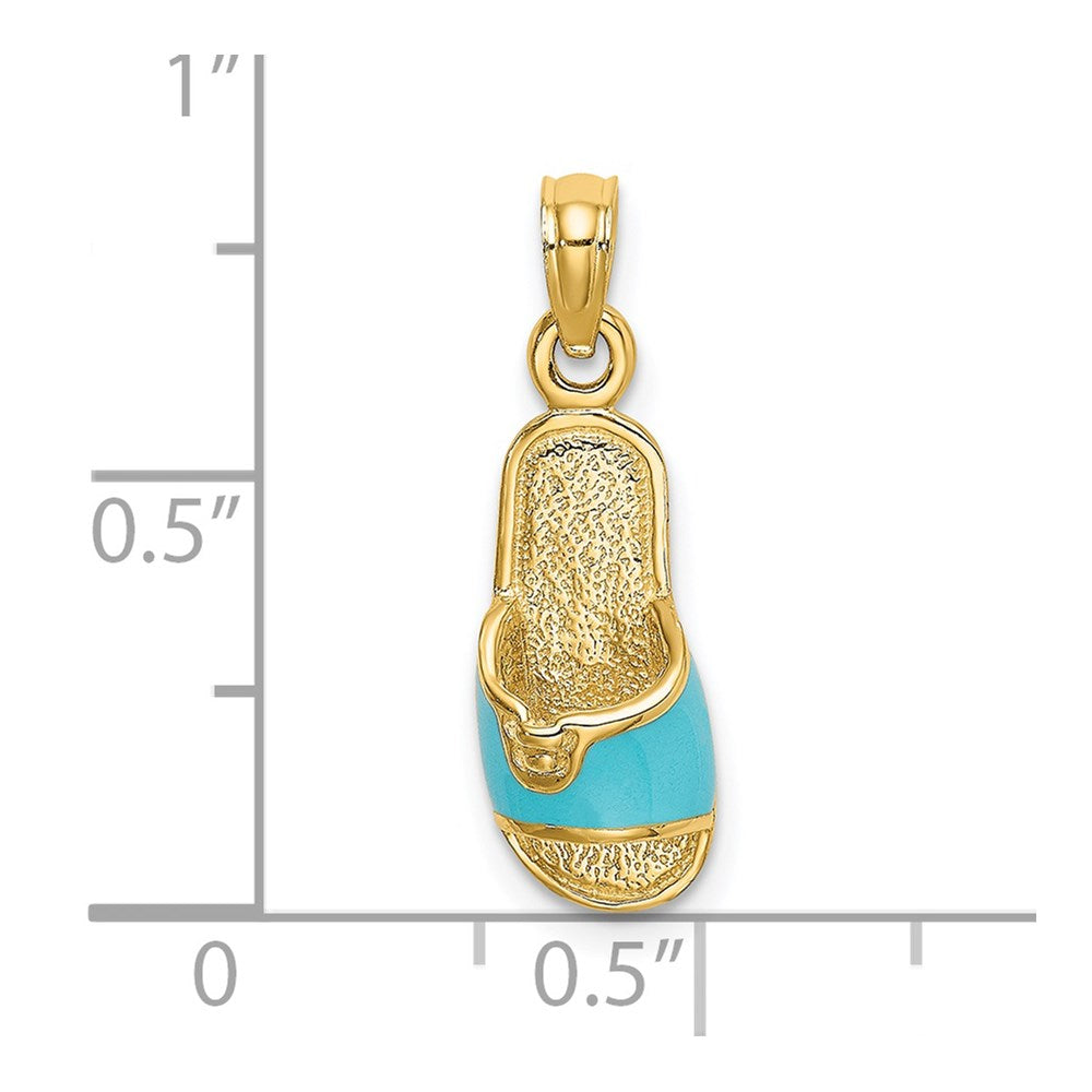 Million Charms 14K Yellow Gold Themed With Aqua Enamel Summer Slipper Charm