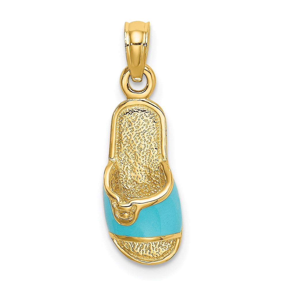 Million Charms 14K Yellow Gold Themed With Aqua Enamel Summer Slipper Charm