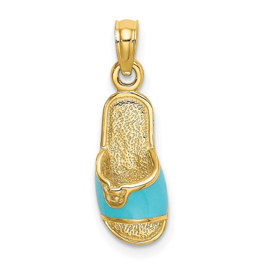 Million Charms 14K Yellow Gold Themed With Aqua Enamel Summer Slipper Charm