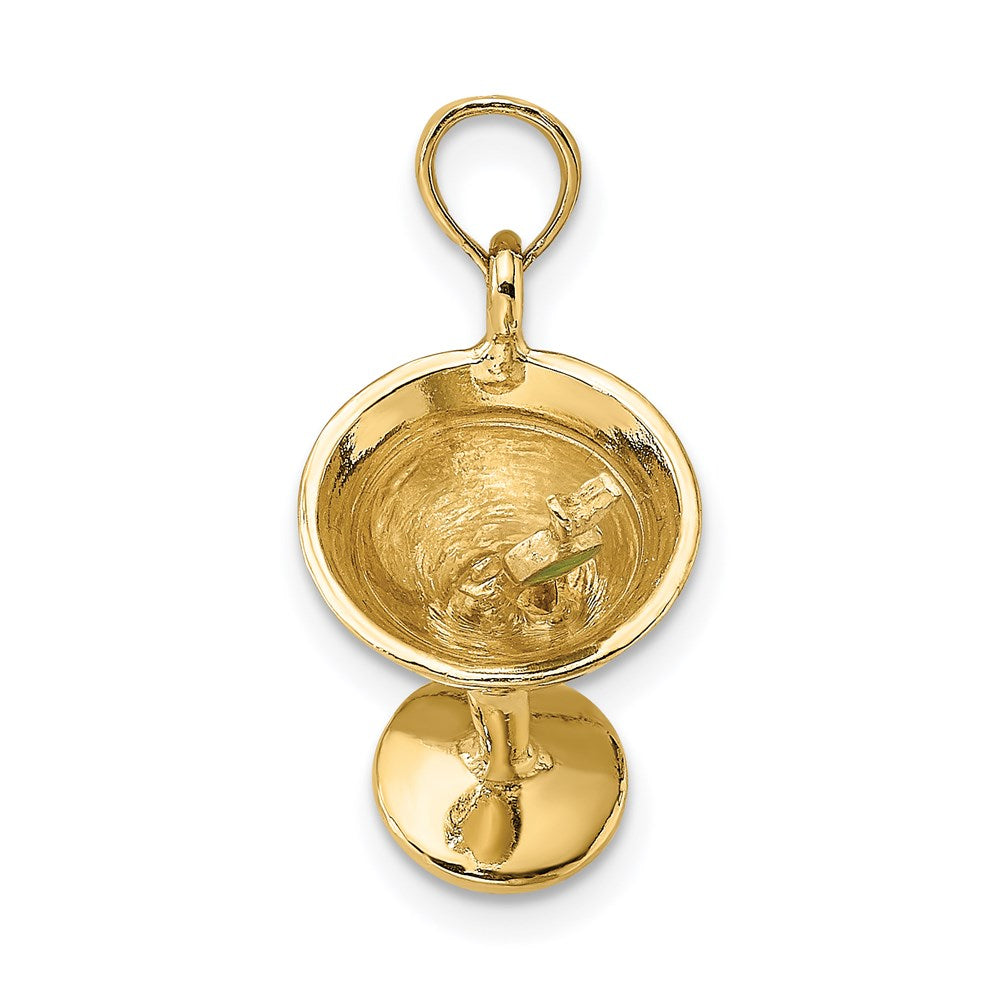 Million Charms 14K Yellow Gold Themed 3-D Martini With Olive Charm
