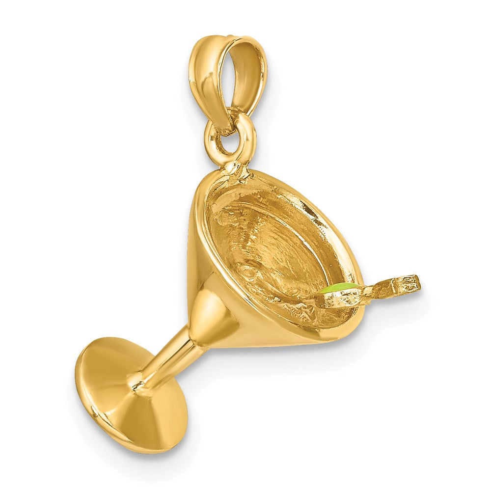 Million Charms 14K Yellow Gold Themed 3-D Martini With Olive Charm