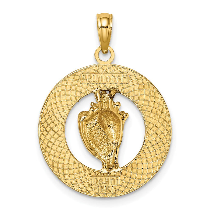 Million Charms 14K Yellow Gold Themed Antigua On Round Frame With Conch Shell Charm